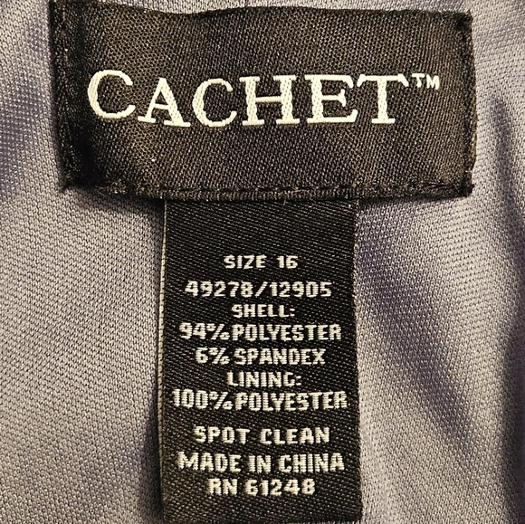 Cachet Blue Gray Mini Dress Cold Shoulder Rhinestone Glitter Cowl Back Sz 16 NWT - Picture 11 of 11